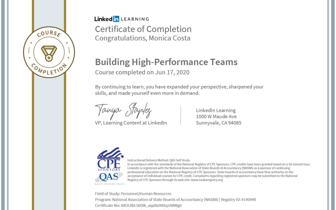certificate building high performance teams