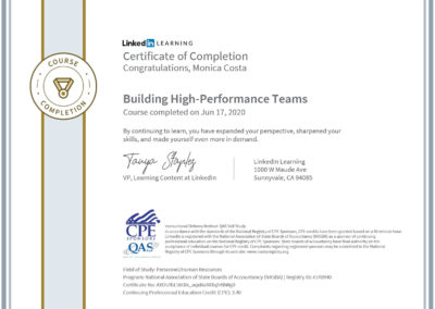 certificate building high performance teams