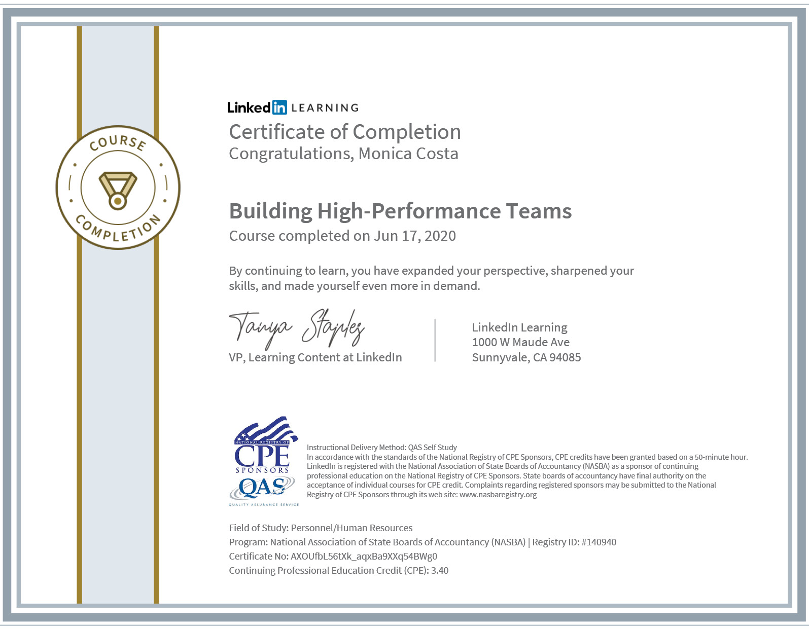 certificate building high performance teams