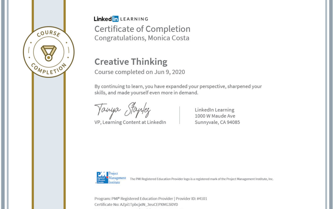 certificate creative thinking PMI