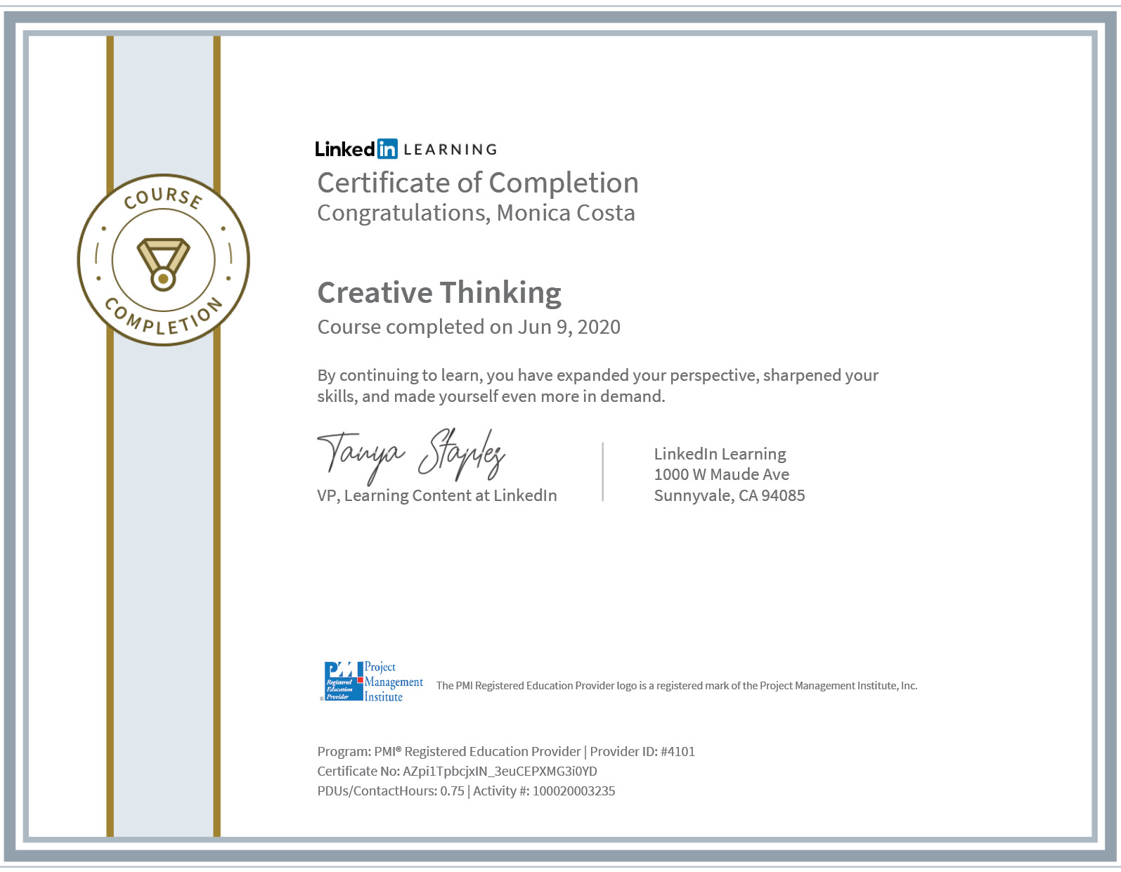 certificate creative thinking PMI certificate creative thinking PMI