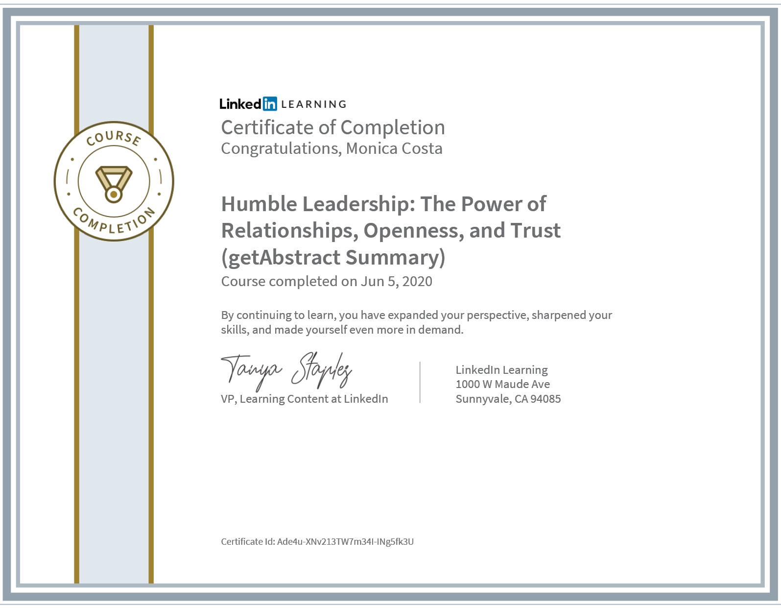 cetificate humble leadership