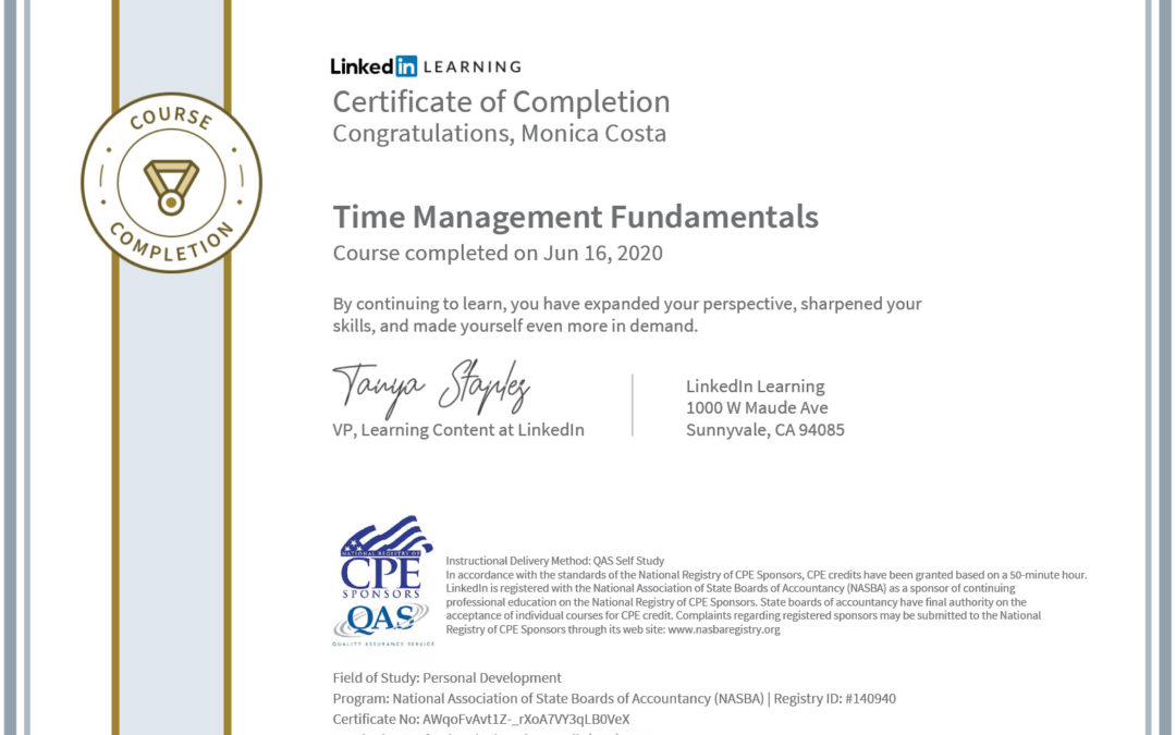 certificate time management CPE