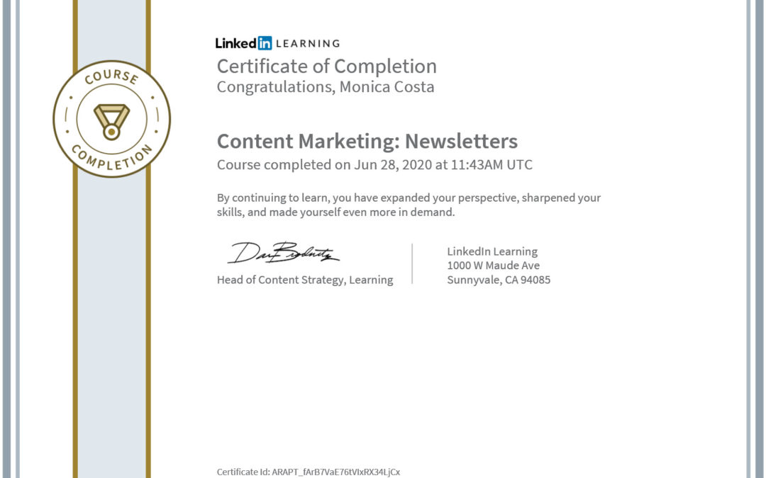 Certificate Content Marketing: Newletter