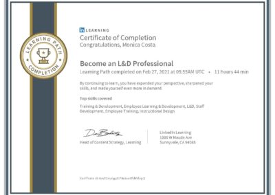 Certificate Of Completion Become an Learning and Development Professional