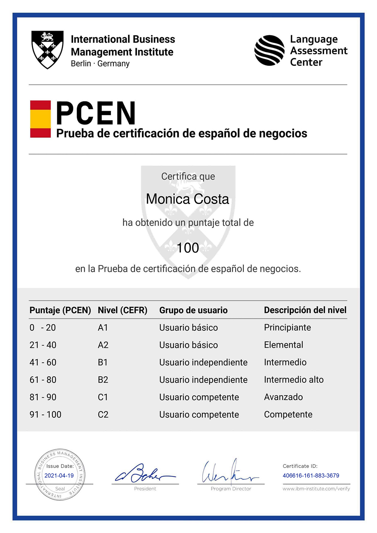 Prueba de certificación de español de negocios (PCEN) Prueba de certificación de español de negocios (PCEN)