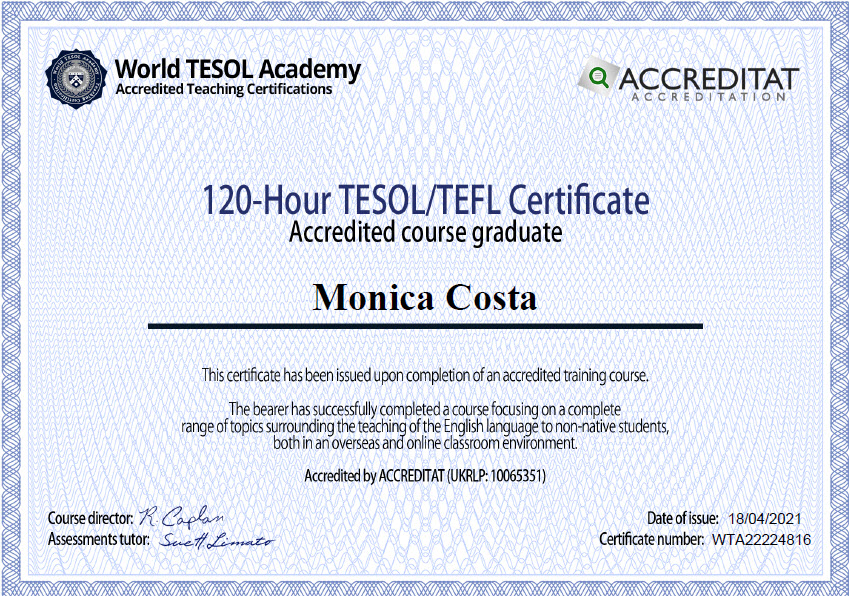 120-hours TESOL/TEFL Certificate. Accredited training course.